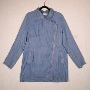 GXF Gentle Fawn Chambray Tencel Moto Trench Coat Size M Asymmetrical Zip Jacket